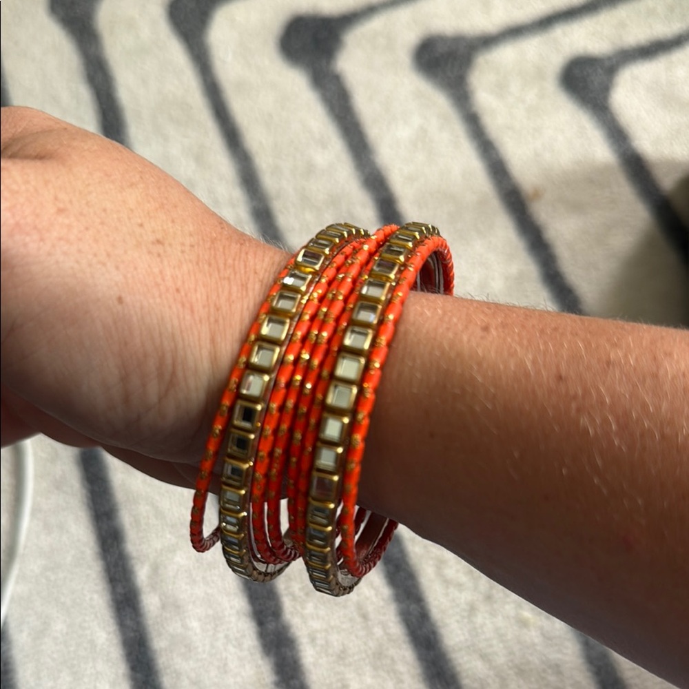 Gold and Orange Bangel Bracelet Set